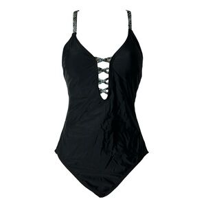 Ambrielle Swimwear‎ Black Strappy Lace Up One Piece Swimsuit Size Small